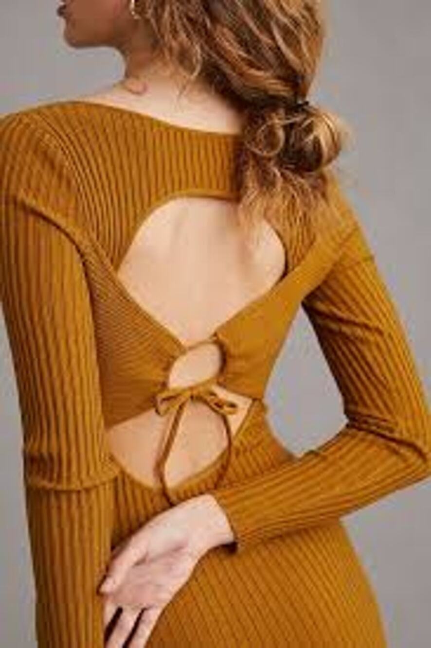 Daily Practice by Anthropologie Ribbed Knit Cutout Dress Mustard Gold NWT Medium